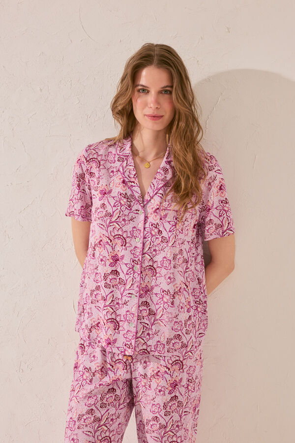 Womensecret Pijama Capri de viscosa con estampado morado/lila estampado