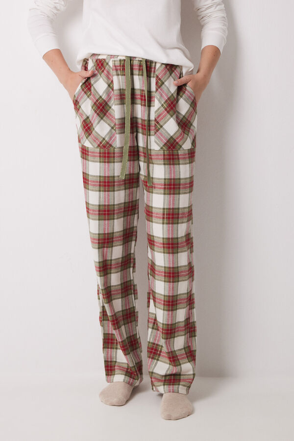 Womensecret Pantalón pijama cuadros algodón verde estampado
