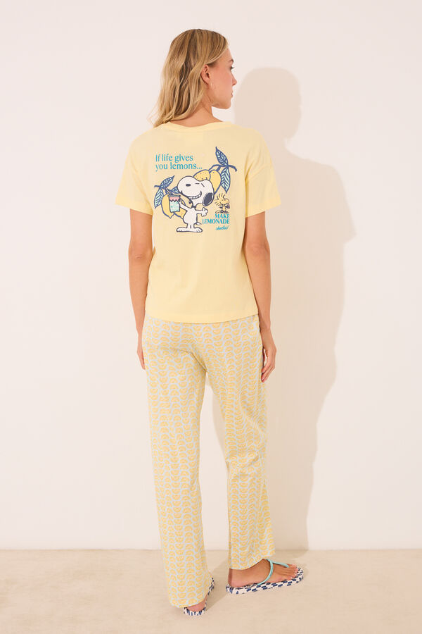 Womensecret Pijama larga 100% algodón con limones de Snoopy amarillo
