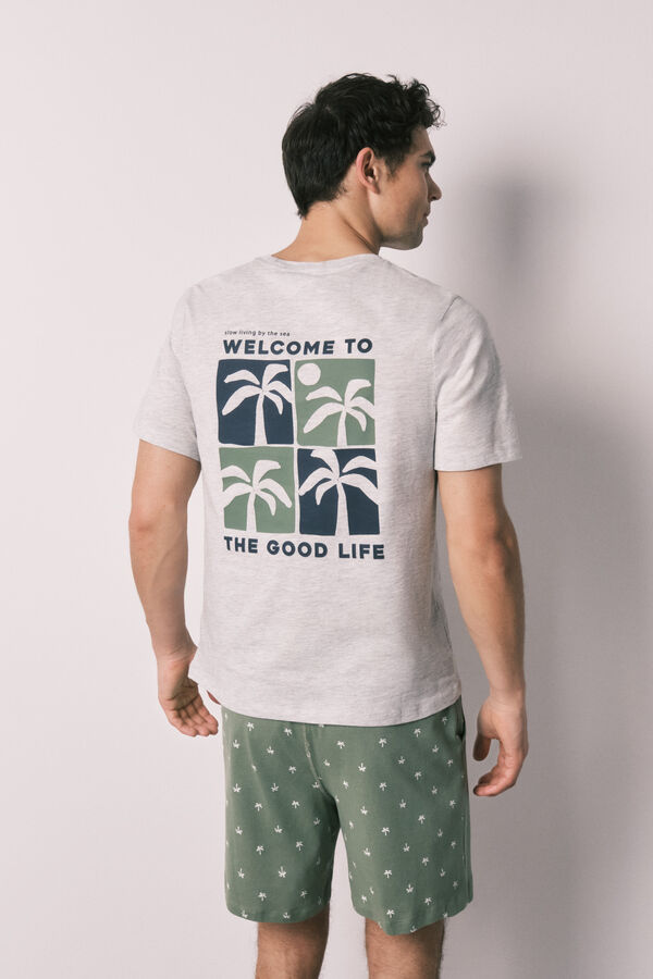 Women'secret Pijama corta de hombre de algod&oacute;n con estampado de palmeras gris