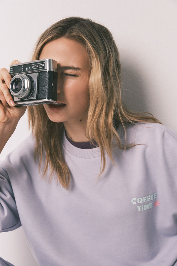 HI&BYE Pantal&oacute;n largo flare de felpa lila azul