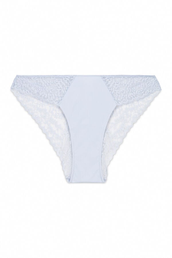 Women'secret Panty clásica de microfibra y encaje azul azul