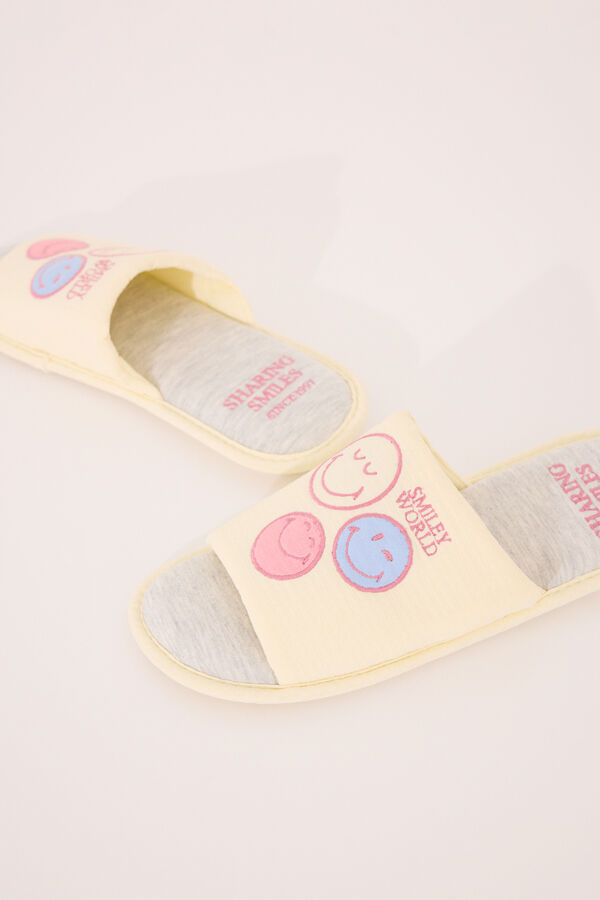 Womensecret Pantuflas para casa de casa abiertas Smiley amarillo