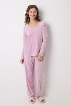 Womensecret Pijama larga terciopelo soft touch rosa rosa