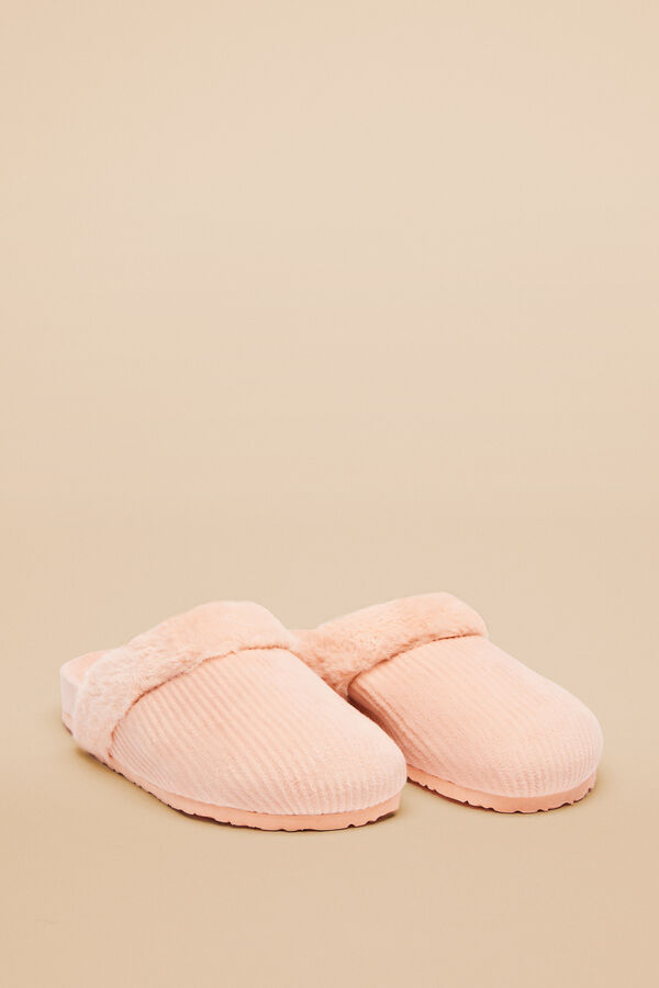 Womensecret Pantuflas estilo zueco de pana café rosa