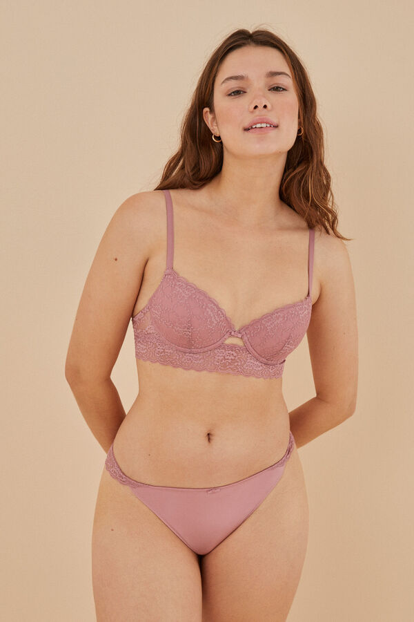 Womensecret Tanga microfibra encaje rosa rosa
