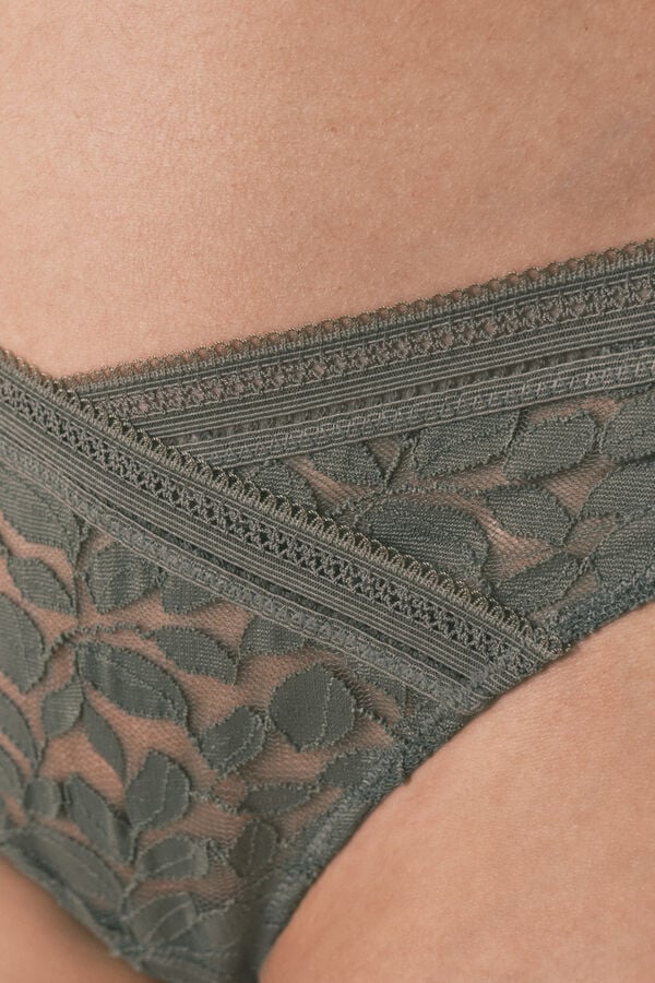 Women'secret Tanga cintura "V" de encaje kaki kaki