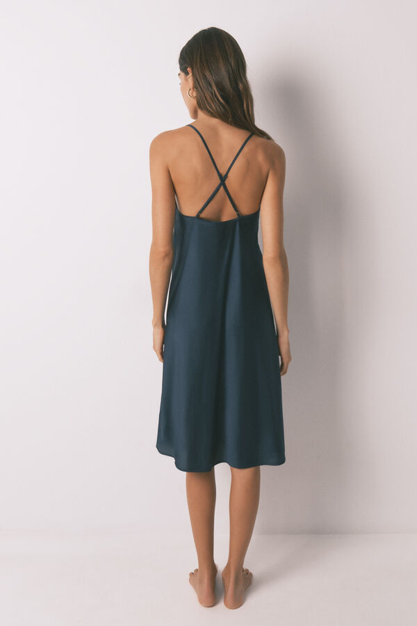 Women'secret Camisón midi de satén azul azul