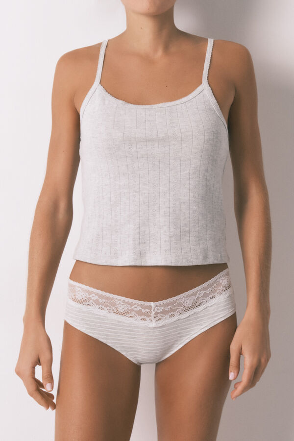 Women'secret Panty cl&aacute;sica ancha estampado de rayas de algod&oacute;n gris estampado