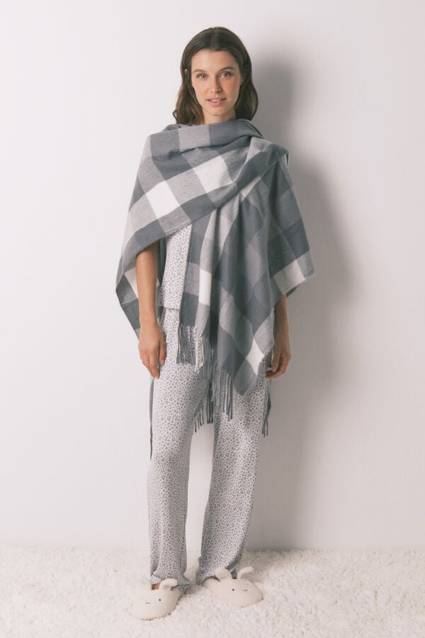 Women'secret Poncho gris con estampado étnico gris