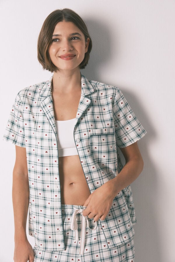 Women'secret Pijama camisera de algodón a cuadros estampado