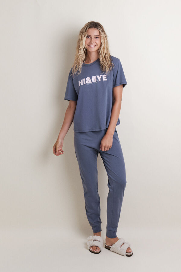 HI&BYE Pijama de algodón con estampado azul  azul