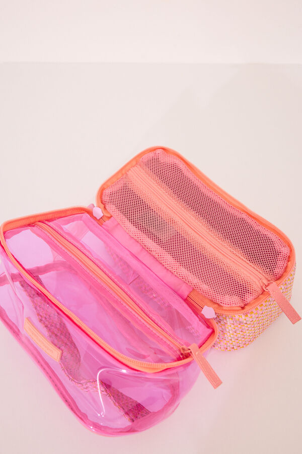 Womensecret Neceser doble de rafia de color rosa mediano estampado
