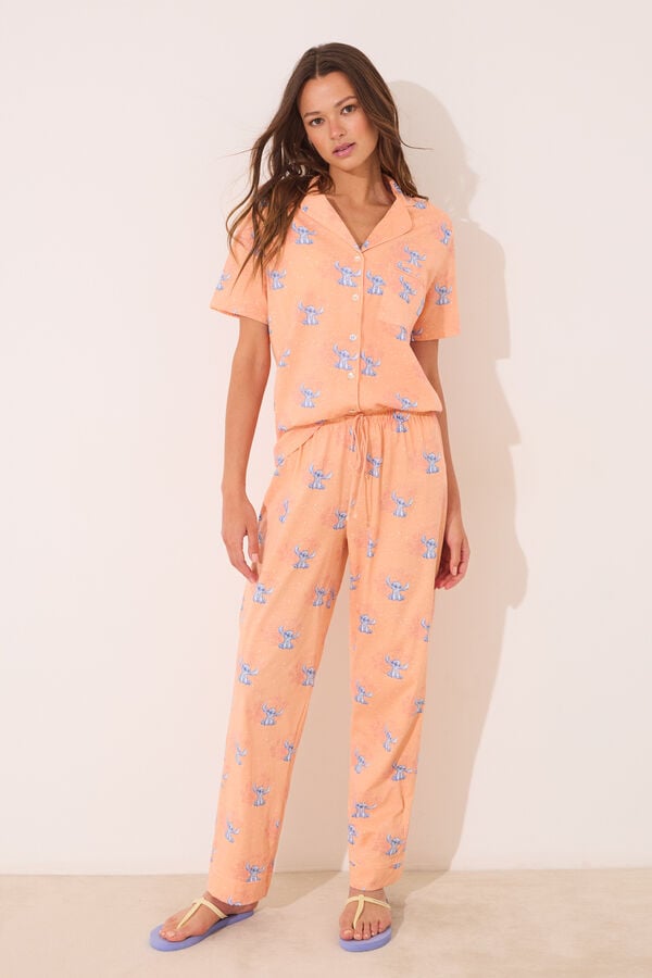 Womensecret Pijama camisera de algodón naranja de Lilo & Stitch naranja