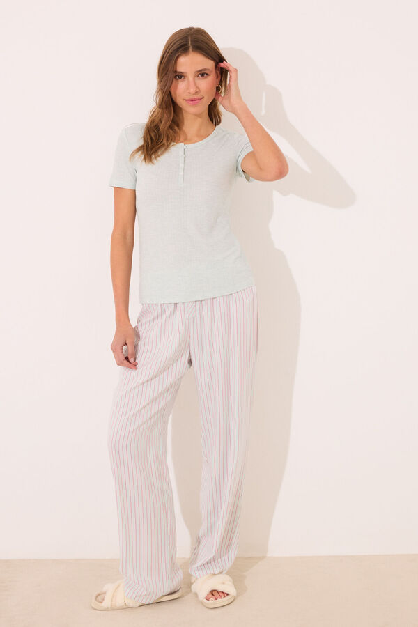 Womensecret Pijama de viscosa con canalé de rayas verde