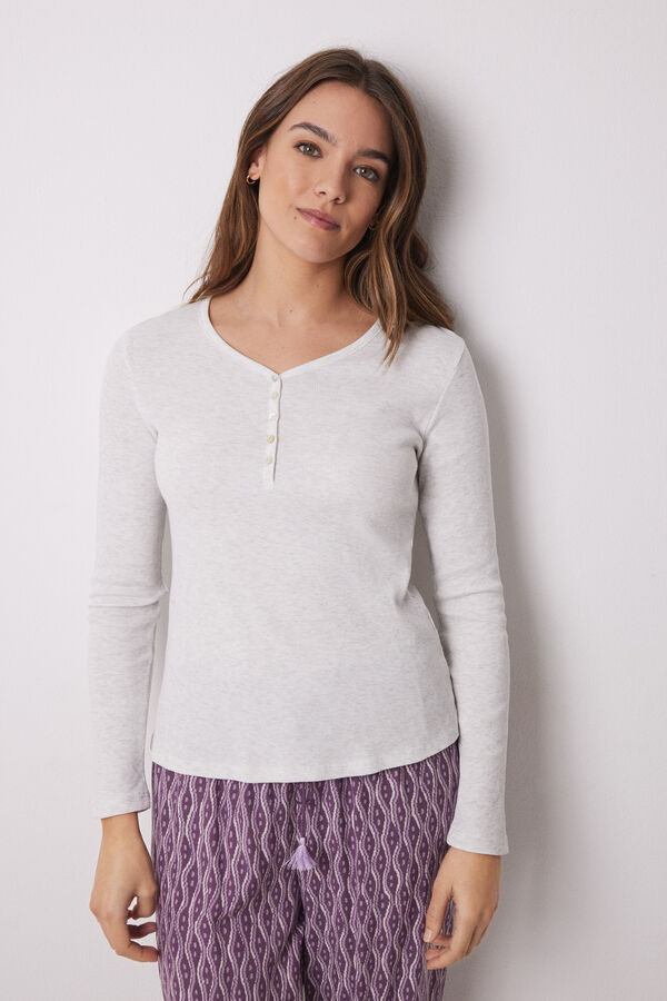 Womensecret Playera manga larga canalé gris gris