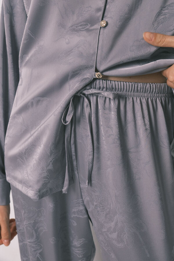 Women'secret Pijama camisera larga satén jacquard gris gris