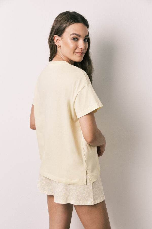 Women'secret Pijama corta de algod&oacute;n Snoopy amarillo blanco