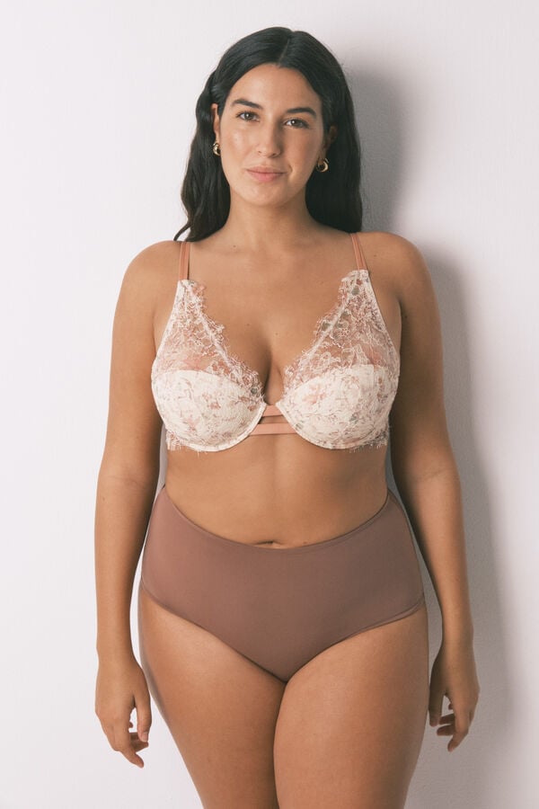 Women'secret Panty alta clásica de microfibra marrón café