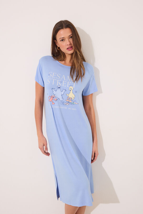 Womensecret Camisón midi de soft touch de Barrio Sésamo azul