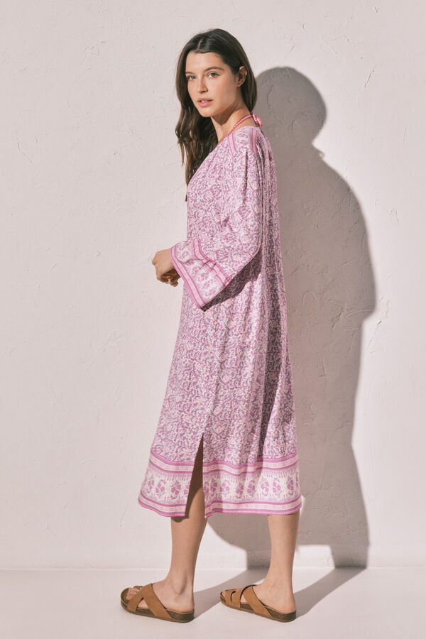 Women'secret Playera de dormir larga estampado cenefa de flores rosa