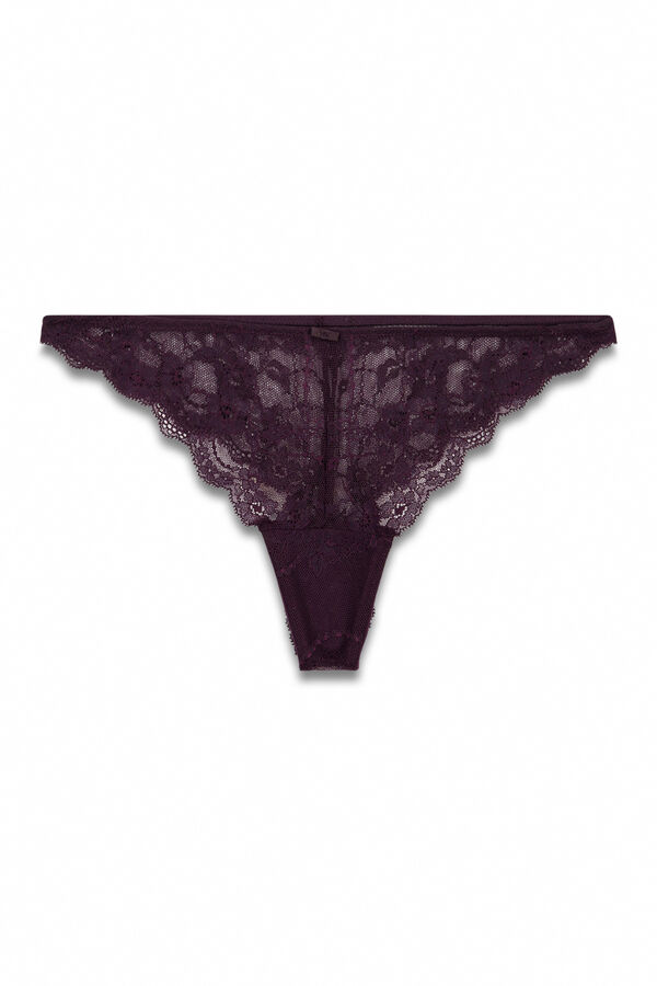 Women'secret Tanga de encaje morada morado/lila