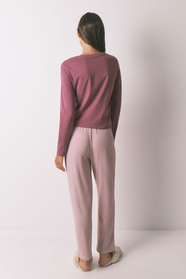 Women'secret Pantalón largo zanahoria en tejido rosa suave rosa