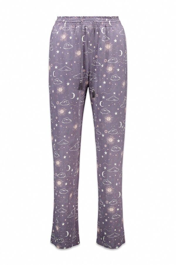 Women'secret Pantalón largo 100% algodón con estampado astral gris