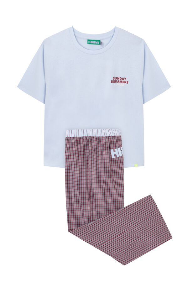 HI&BYE Pijama larga de algod&oacute;n a cuadros azul