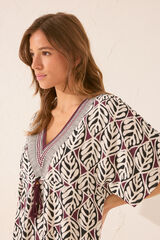 Womensecret Playera de dormir midi con estampado de hojas púrpura
