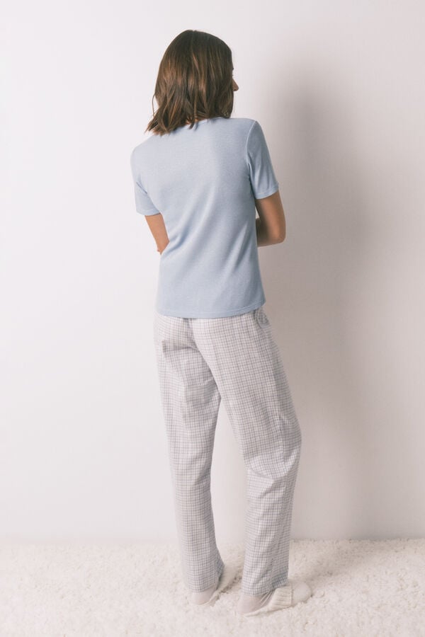 Women'secret Pijama larga cuadros con efecto brillante azul azul