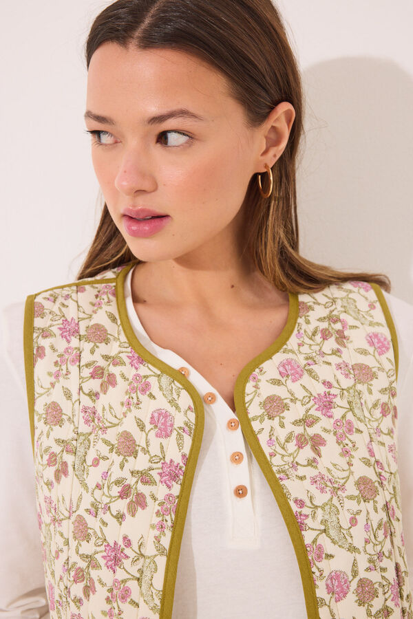 Womensecret Chaleco reversible 100% algodón sellos verdes blanco