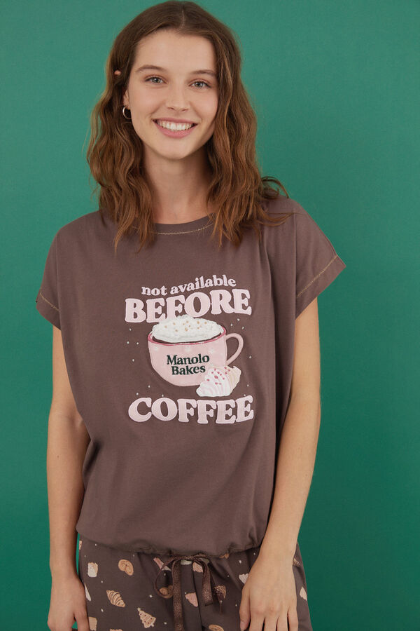 Womensecret Pijama 100% algodón Manolo Bakes café