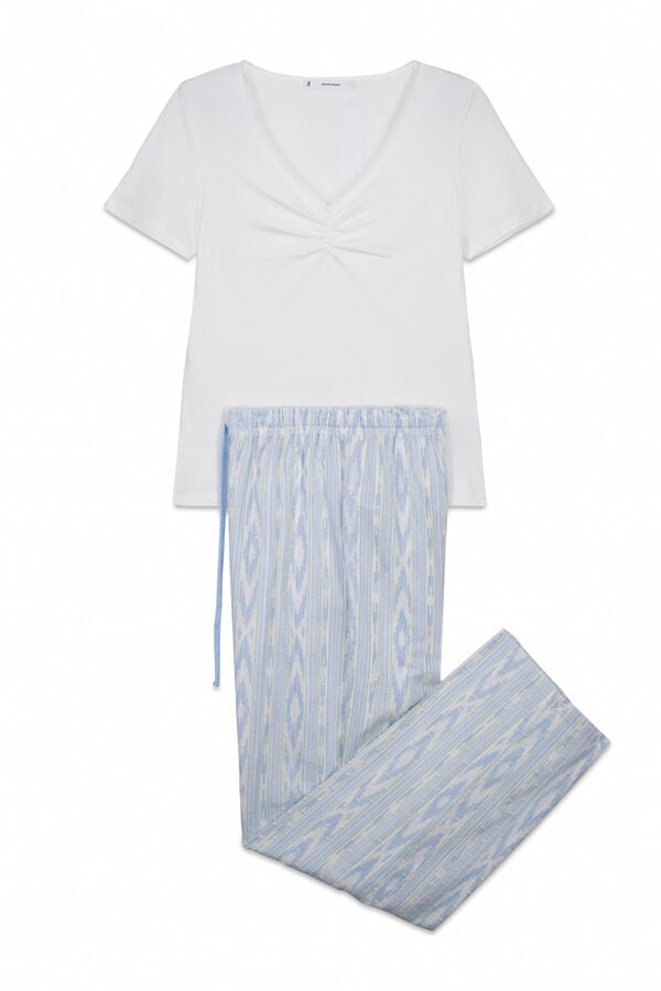 Women'secret Pijama larga de algod&oacute;n de manga corta marfil marfil