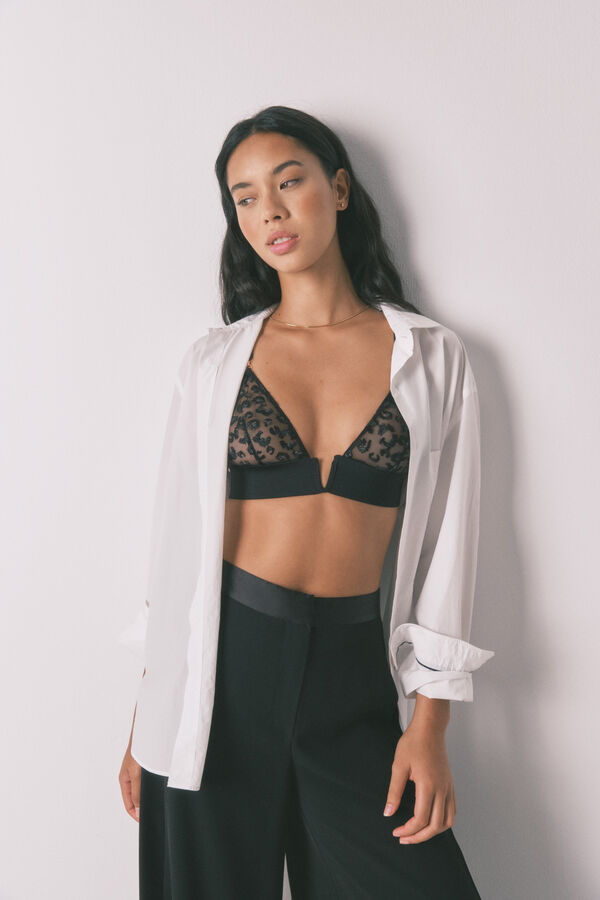 Women'secret Brasier de tul bordado metalizado negro negro