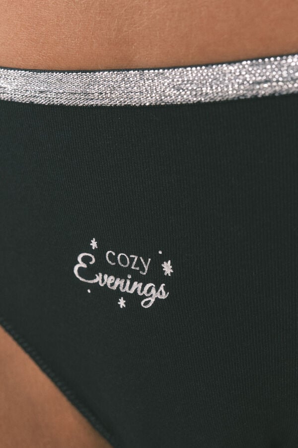 Women'secret Panty clásica de algodón lurex negra negro