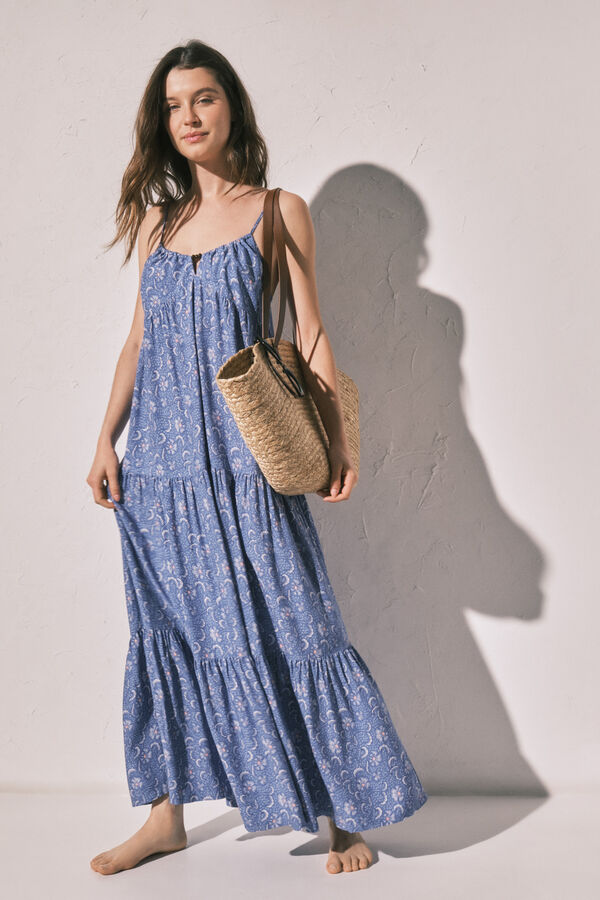 Women'secret Vestido largo de tirantes estampado estampado