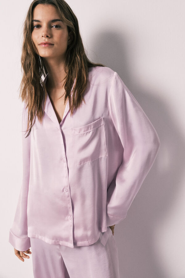 Women'secret Pijama camisera larga de sat&eacute;n lila morado/lila
