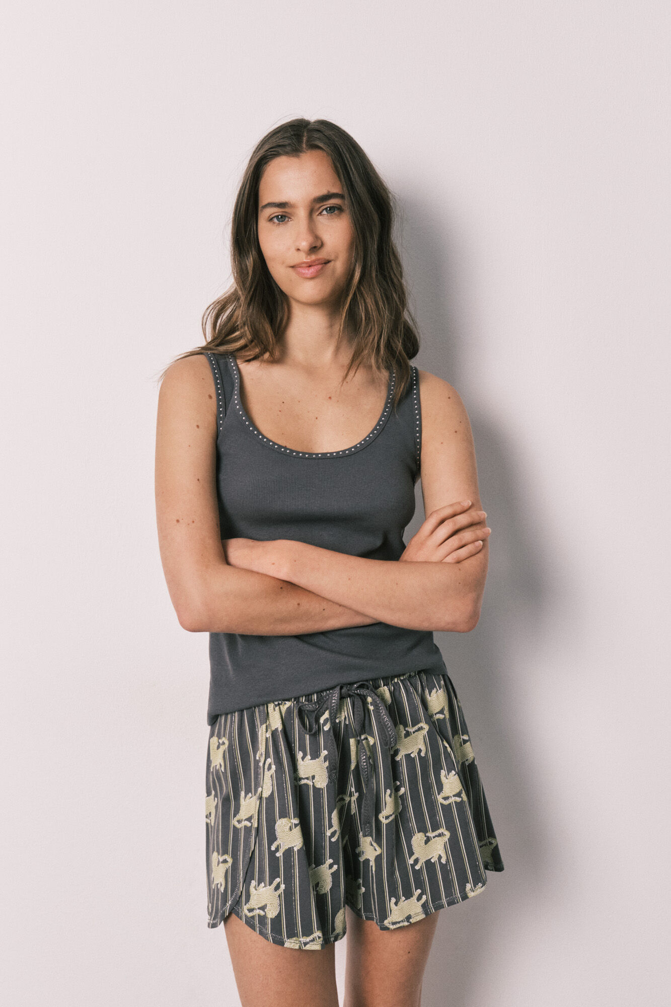 Women'secret Pijama corta de algod&oacute;n gris