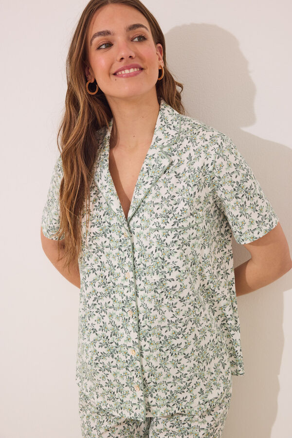 Womensecret Pijama camisera floral 100% algodón blanco