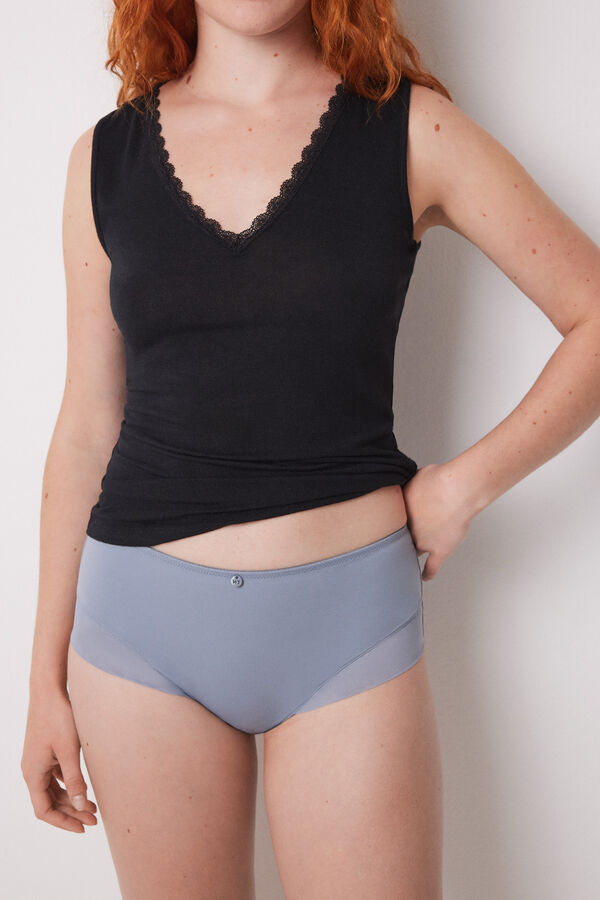 Womensecret Panty alto clásico microfibra azul gris
