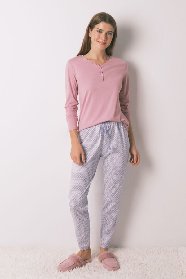 Women'secret Pantalón pitillo 100% algodón con estampado geométrico rosa