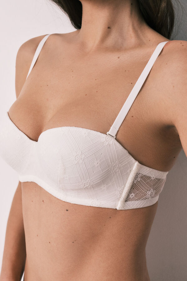Women'secret Brasier sin tirantes con relleno de encaje blanco marfil