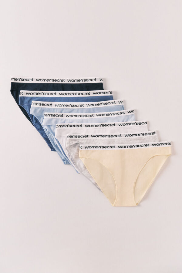 Women'secret Pack 7 panties cl&aacute;sicas de algod&oacute;n lisas logo blanco