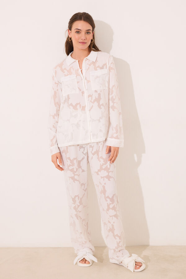 Womensecret Pijama camisera larga satín blanco marfil