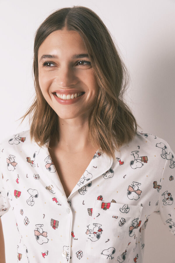 Women'secret Pijama larga camisera 100% algodón blanco Snoopy blanco