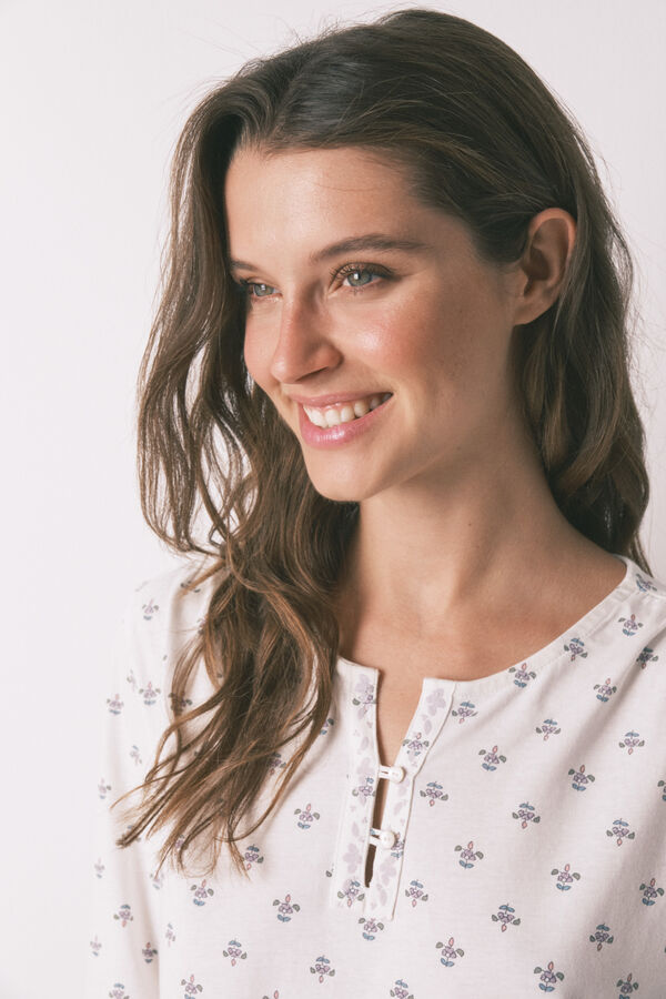 Womensecret camisón floral de manga larga 100% algodón marfil