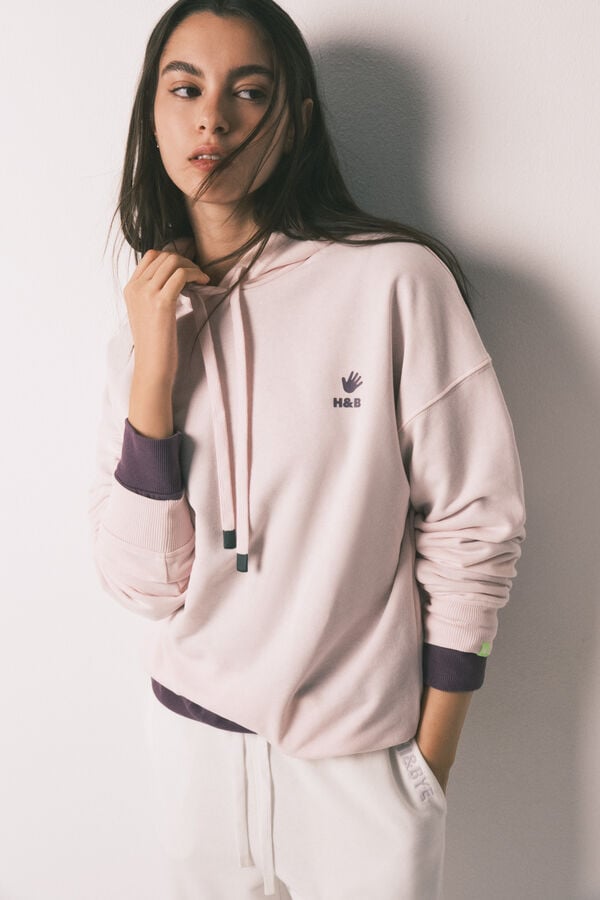 HI&BYE Sudadera con capucha de felpa de algod&oacute;n rosa rosa