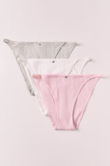 Women'secret Pack de 3 panties cl&aacute;sicas de algod&oacute;n pointelle multicolor blanco