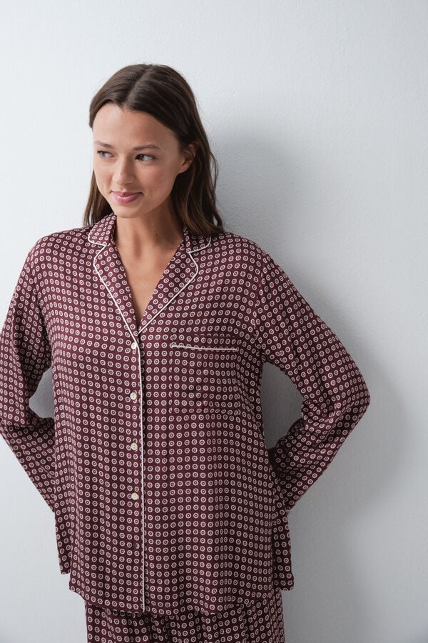 Women'secret Pijama larga camisera granate p&uacute;rpura